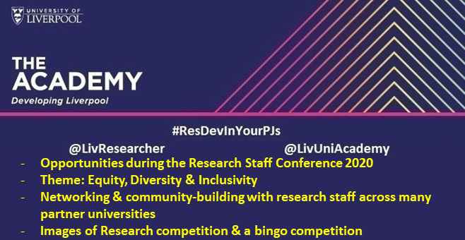 LivResearcher's tweet photo. In our 12th #ResDevInYourPJs video @SherrattFrances @robinsonmj07 @KatyARoscoe @RamyaMaitreyee @UoL_RSA discuss;
🚩Research Staff conference -7th Dec 2020
🚩Networking opportunities during the conference
🚩Images of Research competition
https://t.co/biIGKTalma @LivUniAcademy https://t.co/dtNaNHe38j