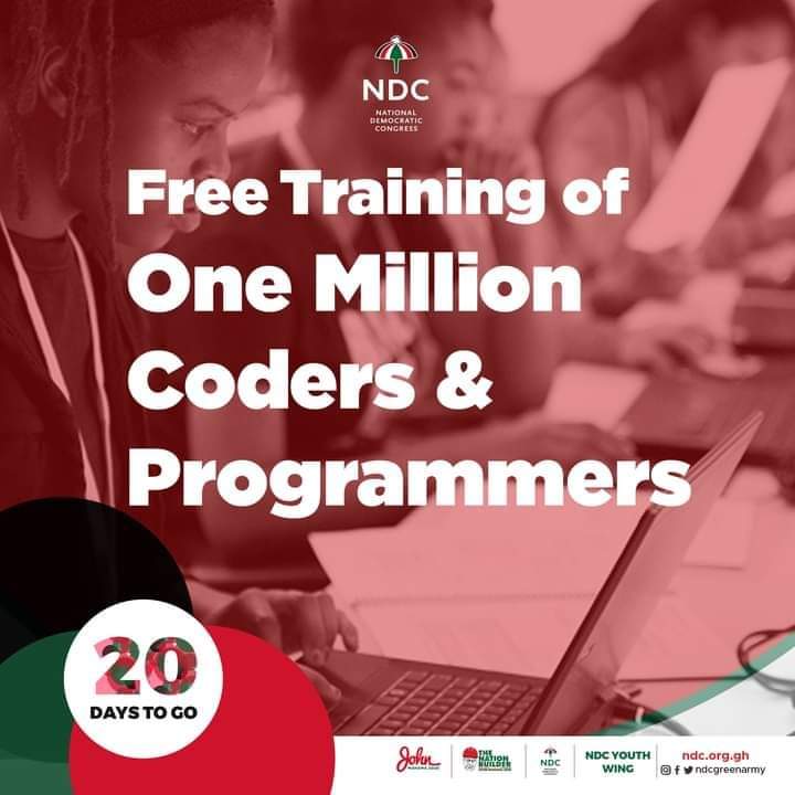 Uhbobby12's tweet photo. The NDC believes in the prospects of IT and its contribution to Ghana's socioeconomic development. That is why the next John Mahama led NDC gov't will train a million youth in IT programming to create jobs for the youth and position Ghana to compete in the global IT space. #Go4JM https://t.co/YT0Dqz8FY5
