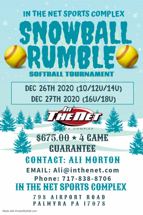 ItnSoftball's tweet photo. Get your team registered for our Snowball Rumble tournament there is still plenty of room 
Email Ali@inthenet.com for questions 
#Softball #Winter #Cold #Baller 
#Team https://t.co/jZPUTxyPSo