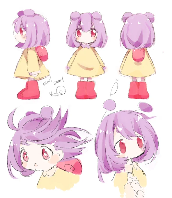I found the old design sketch of snailchan for the MV
we changed the colors and boots a bit ? 