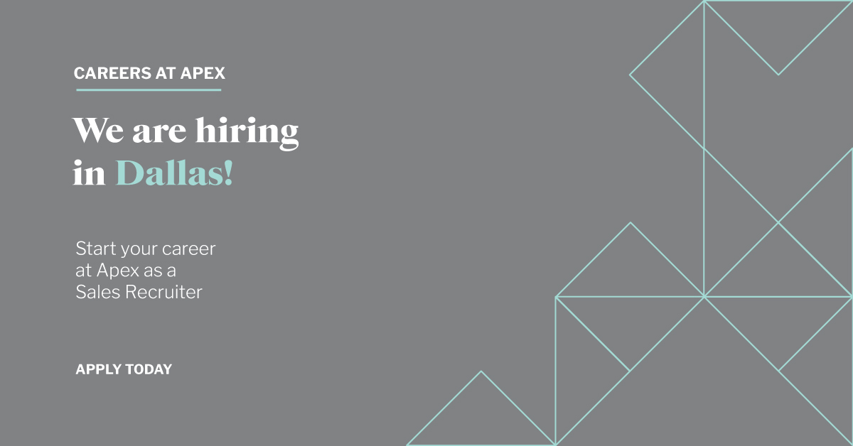 We're hiring Sales Recruiters in our #Dallas office motivated, competitive, and detail-oriented. Apply today: bit.ly/2IGiuWA #salesjobs #dallasjobs #apexcareers