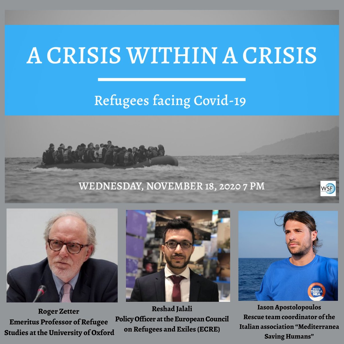 WSF_org's tweet photo. 📢WSF is pleased to invite you to tomorrow's conference "A Crisis Within a Crisis: Refugees facing Covid-19"

Find all the details on the Facebook event page!👇
https://t.co/Z0zVmDduzf

Find more on our newsletter👇 https://t.co/mtJdbAlPob
@Iasonas_Apost
@reshadjalali1 https://t.co/2O4NWTM1SH