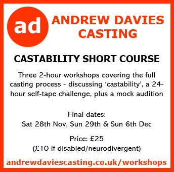 and_davies's tweet photo. One more time...!
Final 3-part #Castability workshop/course starts later this month...
Whether you want self-tape feedback, audition practice or to explore whether you should have a casting type, DM/email to register - more info on website :) https://t.co/f03HZSy1JZ