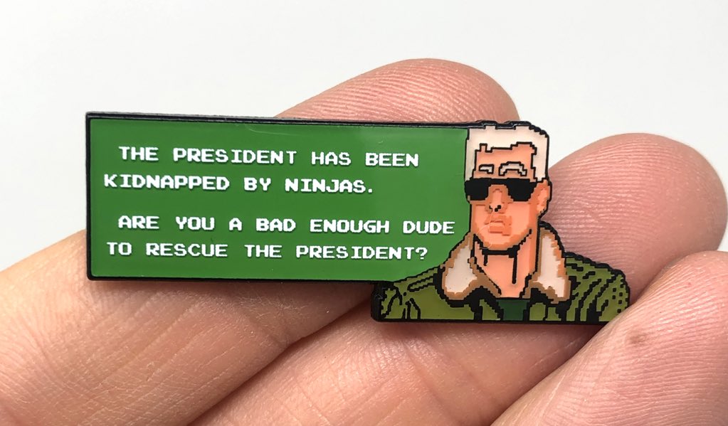 Canvas_Quest's tweet photo. New release: Bad Dudes for NES, “The President Has Been Kidnapped by Ninjas. Are You a Bad Enough Dude to Rescue the President?” 1.75” enamel pin &amp;  magnet. Available at: https://t.co/en3KIrdfRB

#baddudes #nes #nespin #nesmagnet #nesart #baddudespin #retrogaming #retrogames https://t.co/zJHbkYj92z