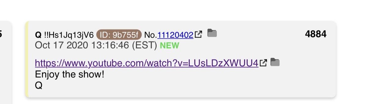 On Oct 17 E Tweets “Enjoy the Show -E”THIRTEEN HOURS LATER Q posts “Enjoy the Show!”