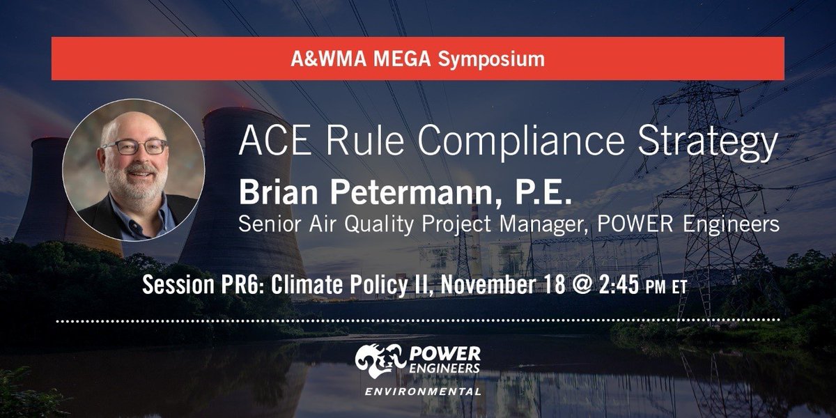 PWREngineers's tweet photo. The @AirandWaste #MEGASymposium is underway! Check out air quality expert Brian Petermann’s presentation on developing compliance strategies for the #AffordableCleanEnergy rule.
Not attending? Read Brian’s article on utility planning for the #ACErule at: https://t.co/w9RzqI5YRw https://t.co/Xb6AecVXdd