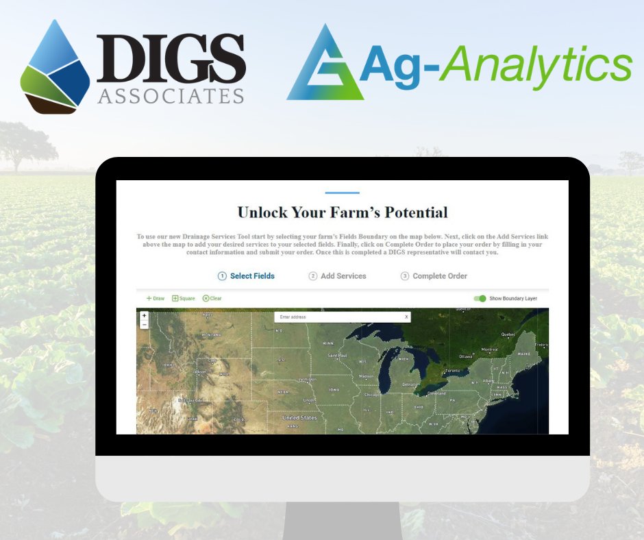 AgAnalytics's tweet photo. @AgAnalytics announces launch of drainage and water management services for #growers and land owners in partnership with @DIGSAssociates.

Check it out at https://t.co/hXCC6zsEAh

#drainage #farm #watermanagement #agdrainage #tile20 #investor #agtech #agtile #agriculture #farming https://t.co/MfT9DpwYMG