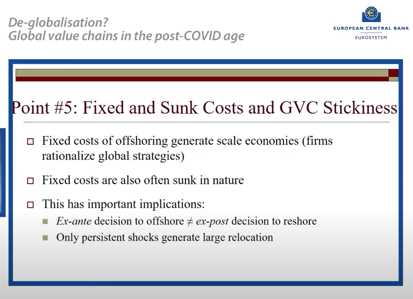 Third, deglobalization is as costly as globalization. International firms have already invested in their int'l infrastructure (suppliers, clients, offshoring, etc) & re-establishing those links at home is as costly. In short global supply chains are very "sticky" as evidenced 4/8