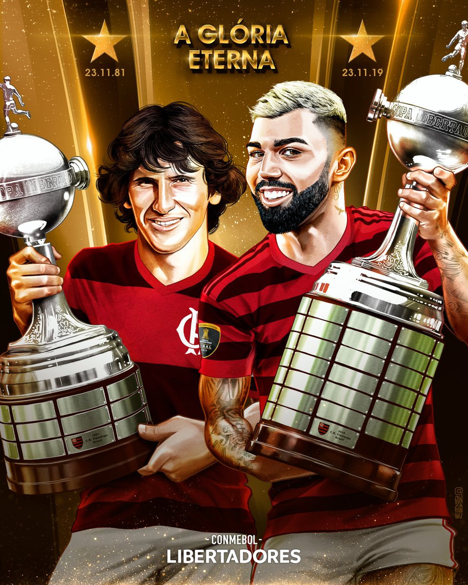 LibertadoresBR's tweet photo. 😍2⃣3⃣ de novembro!

❤️🖤 A data que une para sempre @Galinho1953 e @gabigol, os heróis do @Flamengo bicampeão da #Libertadores. Ídolos de 1981 e 2019 e a #GloriaEterna!

🏆🏆 O único clube a conquistar a Copa 2⃣ vezes na mesma data. 23/11 é, definitivamente, rubro-negro! https://t.co/7X7j11ogfc