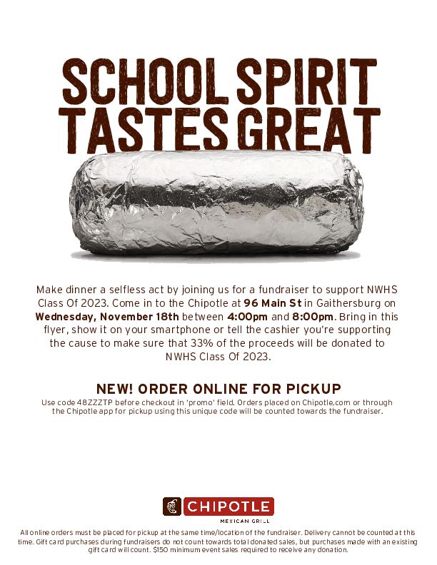 Chipotle Fundraiser Tomorrow (Wednesday)!