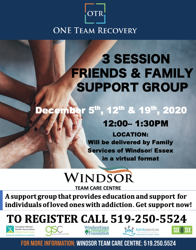 TeamCentre's tweet photo. @FamServWE will be offering a virtual support group for those who have a loved one with addiction. Please call to register: 519-250-5524. https://t.co/W2QaswFRBu