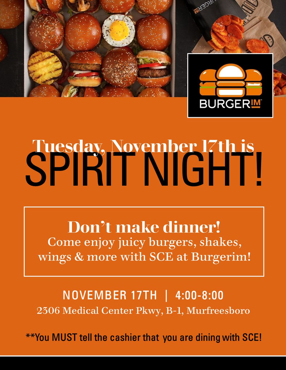 Tonight is the night 
BURGER IM spirit night.
4pm to 8pm.
Let them know your with SCE
#creeklife #scecardinals #scepto