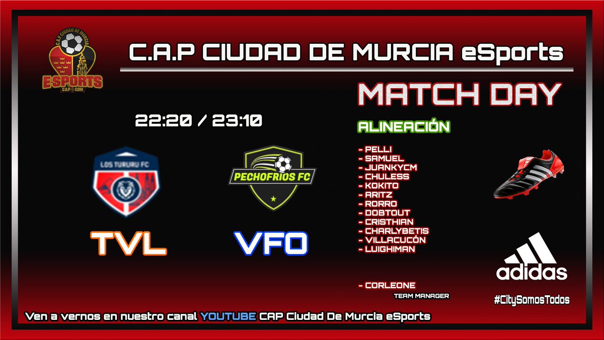 🟥⬛ MATCH DAY ⚽️

🔸️TVL 
<a href="/LosTururu/">RONALPE007</a> 
🔹️VFO
<a href="/PechofriosF/">PechoFrios FC</a> 

🎮 Sabemos de la importancia de los 3 puntos en cada competición.

▪️Suerte a nuestros rivales 😉

#CitySomosTodos 

 ℹ Animar en nuestro canal de YouTube a partir de las 22:00 horas.

Os esperamos familia ❤🖤