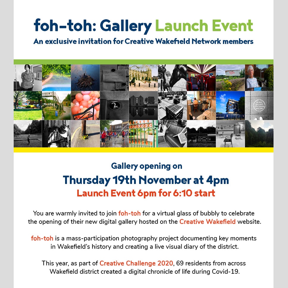 CreateWakefield's tweet photo. We're excited to announce that on Thursday #fohtoh are hosting an exclusive Zoom launch of their online #gallery for Creative Wakefield members.
Gallery goes live to the public at 4pm, 19th Nov, https://t.co/NC8Oz3UbR8
#CreativeWakefield #CreativeChallenge2020 #Wakefield https://t.co/kdgaaS6wKM
