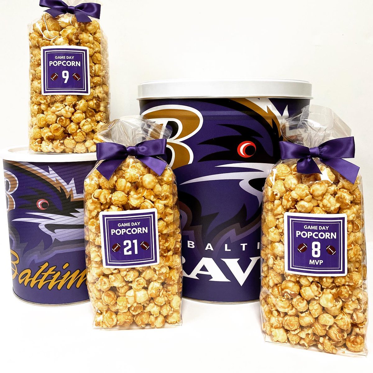 MarylandIsOpen's tweet photo. The week is just kicking off but this Ravens themed Popcorn already has us looking forward to Sunday football! @popsations has an amazing selection of popcorn flavors, all made from scratch. Check them out and place your orders for the upcoming gamedays and holidays! https://t.co/fjj7piIcYI