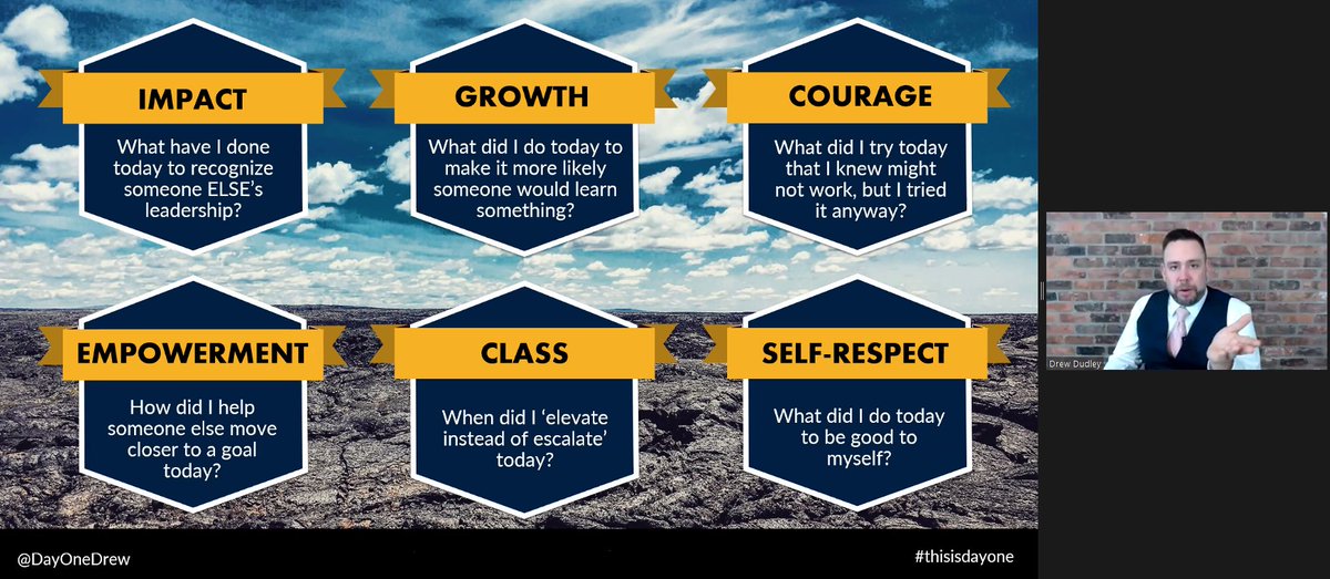 CenterPoint's tweet image. Thanks to @DayOneDrew for virtually launching our first day of #PowerToolsHOU with a powerful and inspirational keynote presentation. Drew guided us through these six key leadership values we should aspire to. #thisisdayone #PowerToolsHOU