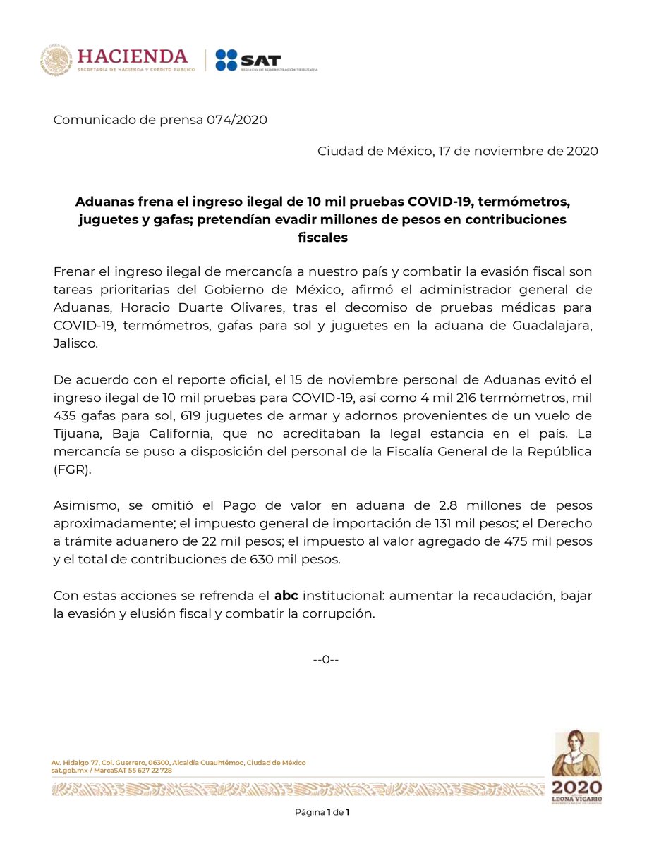 SATMX's tweet photo. #ComunicadoSAT

Aduanas frena el ingreso ilegal de 10 mil pruebas COVID-19, termómetros, juguetes y gafas; pretendían evadir millones de pesos en contribuciones fiscales. https://t.co/ok2dQfbXQL