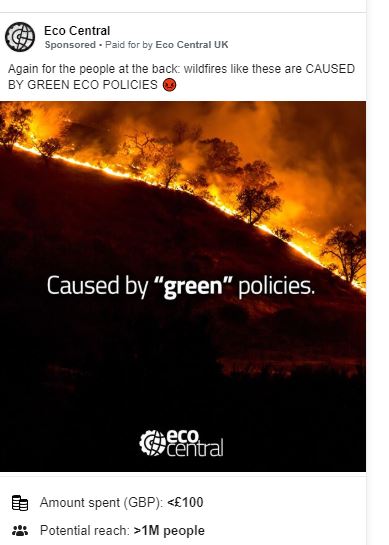 Claims include the enormous wildfires we have seen in recent years were actually caused by green policies. It also calls on young people to not be taught about climate change in school and attacks D.Attenborough's campaign to stop damage to the natural world as “fake news”Eg: