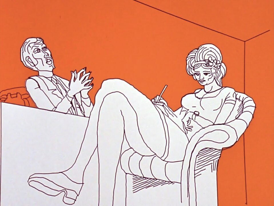 Examples of early computer animation: FUTUREWORLD (1976); HUNGER (1973); THE ANDROMEDA STRAIN (1971); and the stained-glass knight from YOUNG SHERLOCK HOLMES (1985).