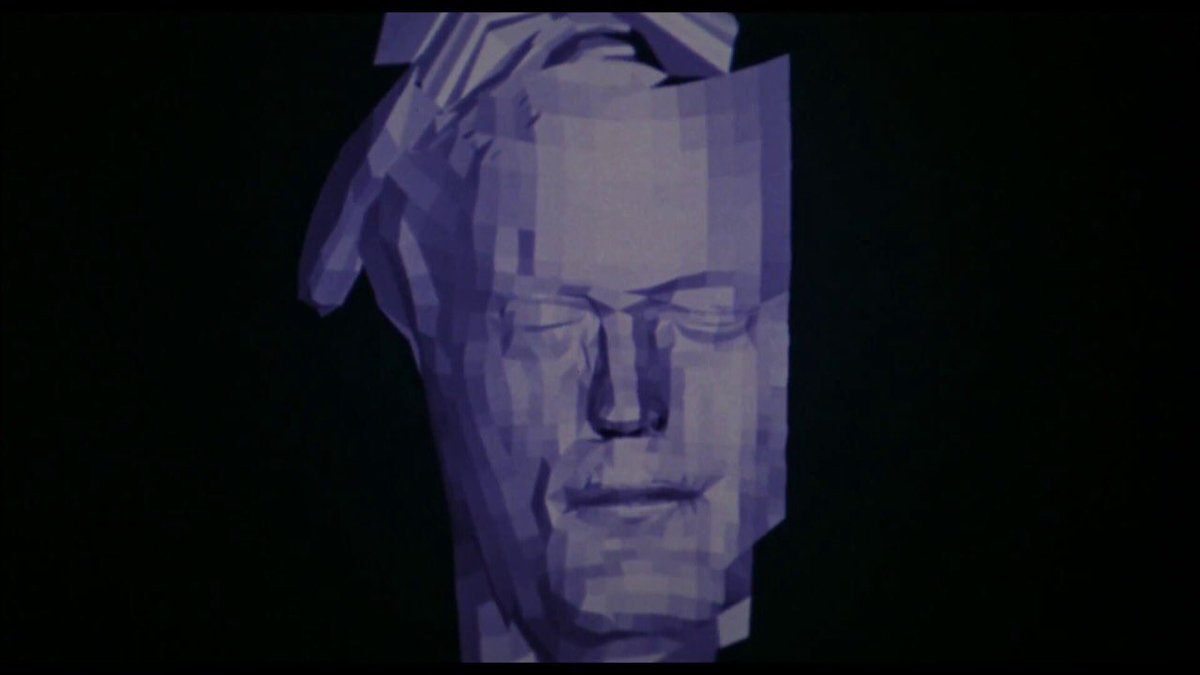 Examples of early computer animation: FUTUREWORLD (1976); HUNGER (1973); THE ANDROMEDA STRAIN (1971); and the stained-glass knight from YOUNG SHERLOCK HOLMES (1985).