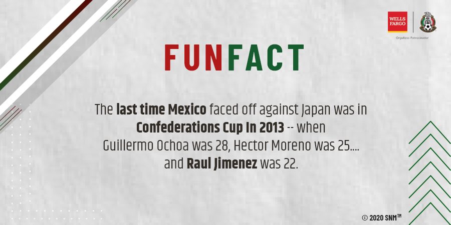 FutMexNation's tweet photo. Our last game of the year is here! 
🇲🇽🆚 🇯🇵 

⚽️ Game Day 
📋 Roster News 
🔢 The Numbers 
💭 Fun Fact 

Nuestros Amigos de @WellsFargo want make sure you have your game day knowledge 🧐

Tell us: How many goals will @miseleccionmxEN score today? #ad https://t.co/108jfbgaif