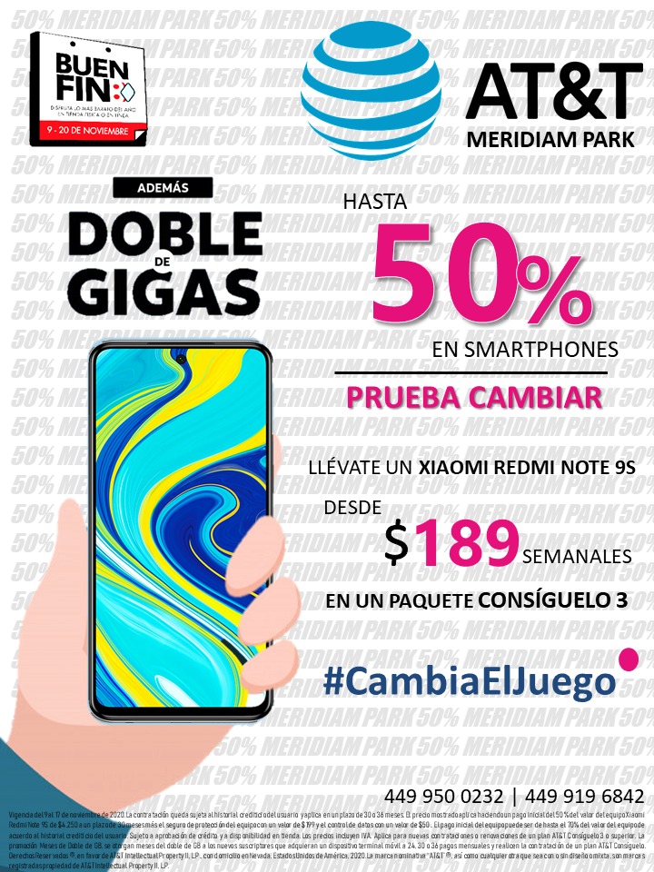 meridiampark's tweet photo. ¡AT&amp;T tiene promociones para ti este Buen Fin 2020! Te esperamos en Meridiam Park para que aproveches y consigas tu dispositivo favorito con el plan que se adapte a tus necesidades. https://t.co/ODpFOm3wrW