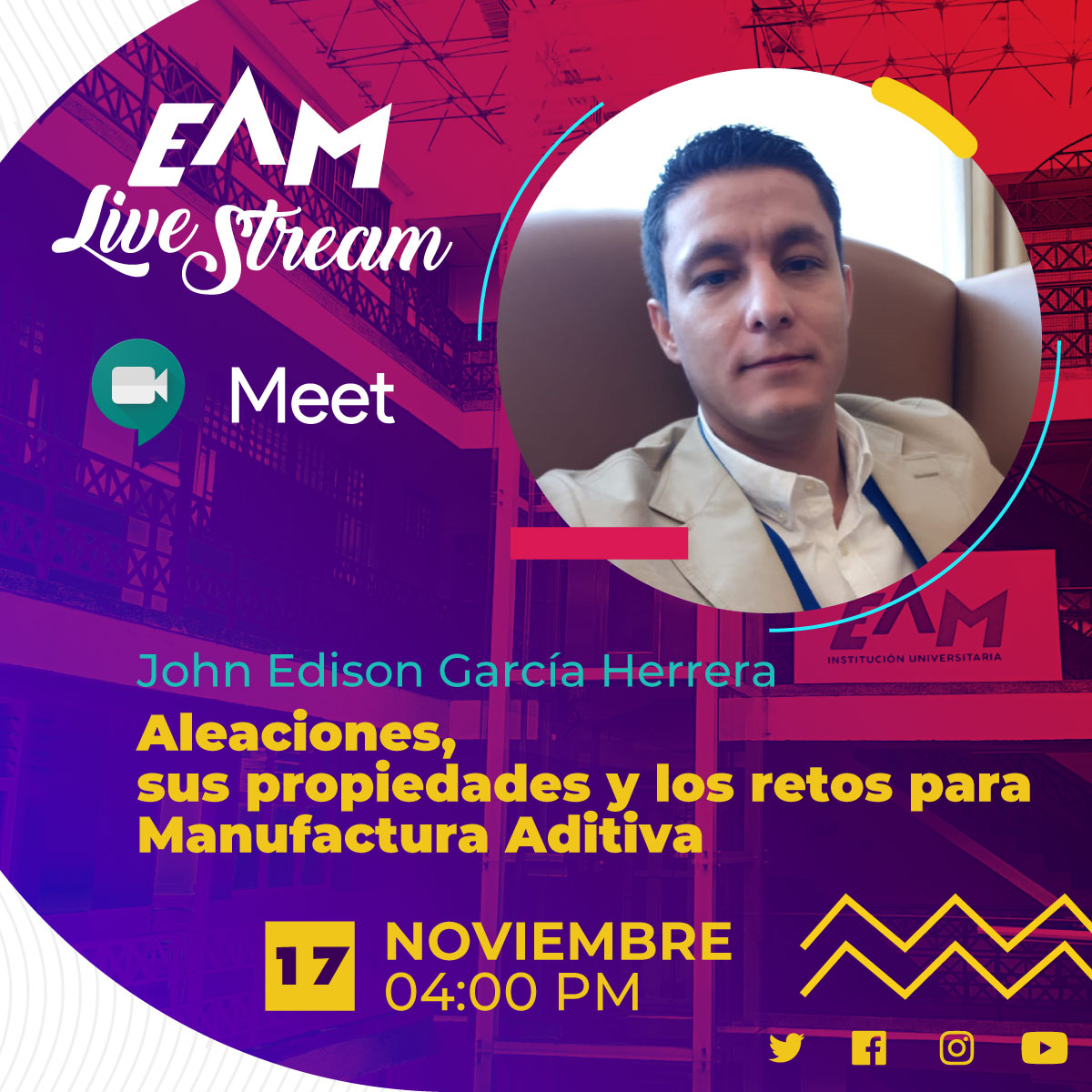 EAMdelquindio's tweet photo. #AgendaEAM | Mañana es #Miércoles de #Webinnar de Ingeniería Mecatrónica en la EAM ¿Cuál es el tema? “ Aleaciones, sus propiedades y los retos para Manufactura Aditiva” Los esperamos a las 4 pm a través de #Meet https://t.co/qwApcDMRKt 📲📲 https://t.co/A9K7ZUij3w