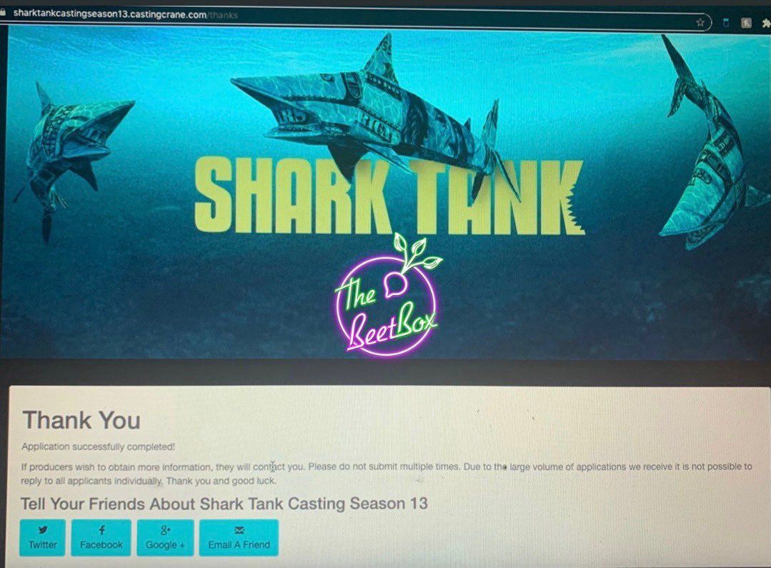 randon_moore123's tweet photo. Just applied to @ABCSharkTank with @BeetBoxTruck โผ๏ธ Itโs only up from here๐ค๐ฝ๐๐ฝ๐ฑ
#TouchSomeMoneyChallenge
@robertherjavec @TheSharkDaymond @LoriGreiner @BarbaraCorcoran @kevinolearytv @mcuban @gwyneth_yvonne https://t.co/Fhy3Iv867G
