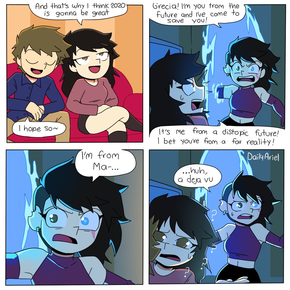 DailyAriel's tweet photo. Always forgetting to upload here <3 still love ya guys. #timetravel #2020 #comicstrip #dailyariel https://t.co/R4W4tekIqP