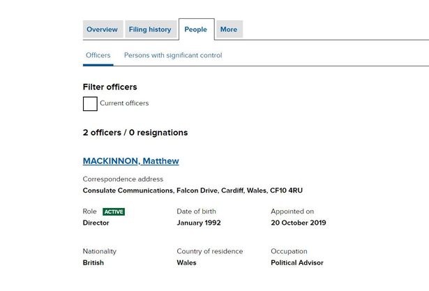 So what is Consulate Communications and who runs it? Back to Companies House for this one.According to the official records Consulate Communications Ltd was started in September 2019. They have two directors one of which is ... Matthew MacKinnon!