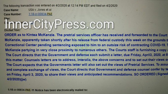 innercitypress's tweet photo. COURTROOM CHRONICLES: In #6ix9ine Case, Kooda B Kintea McKenzie Starts Getting Sentenced, With Chief Keef Shots and Michelle Obama Dance Cited -- Then Judge Engelmayer Puts Off Conclusion, #CourtCall @SDNYLIVE https://t.co/UDL8pmvDTn https://t.co/QHMAj12qHQ
