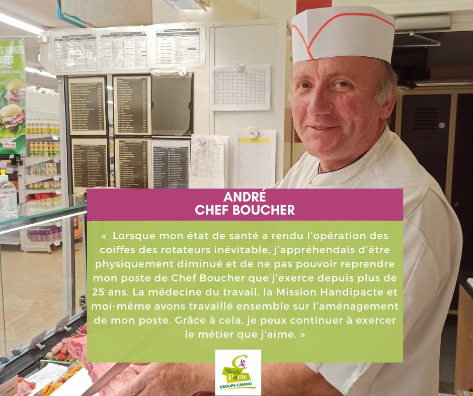 Talenteo's tweet photo. Des parcours inspirants pour une société plus #inclusive !

A travers sa mission #handipacte, le @Groupe_casino s'engage auprès de ses salariés en situation de #handicap pour construire un environnement inclusif  !

Découvrez le témoignage d'André, Chef Boucher ⤵️ https://t.co/OgbBul76Cu