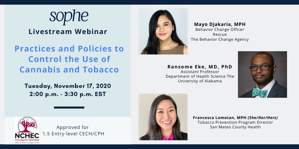 SOPHEtweets's tweet photo. 🚨Happening TODAY🚨 Join us at 2pm ET for "Practices and Policies to Control the Use of Cannabis and Tobacco."

There's still time to reserve your spot: https://t.co/PNJONvDBp8 https://t.co/x4B61iUHjQ