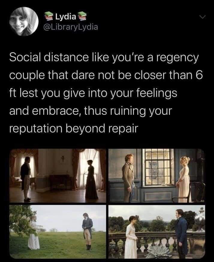 IngridAuthor's tweet photo. How apropos! The protagonists - Sir Vincent and Miss Ryder - in my next novel are feeling the social restraints right now. 
#RegencyRomance #amwritingromance https://t.co/aHOhEgrCDY