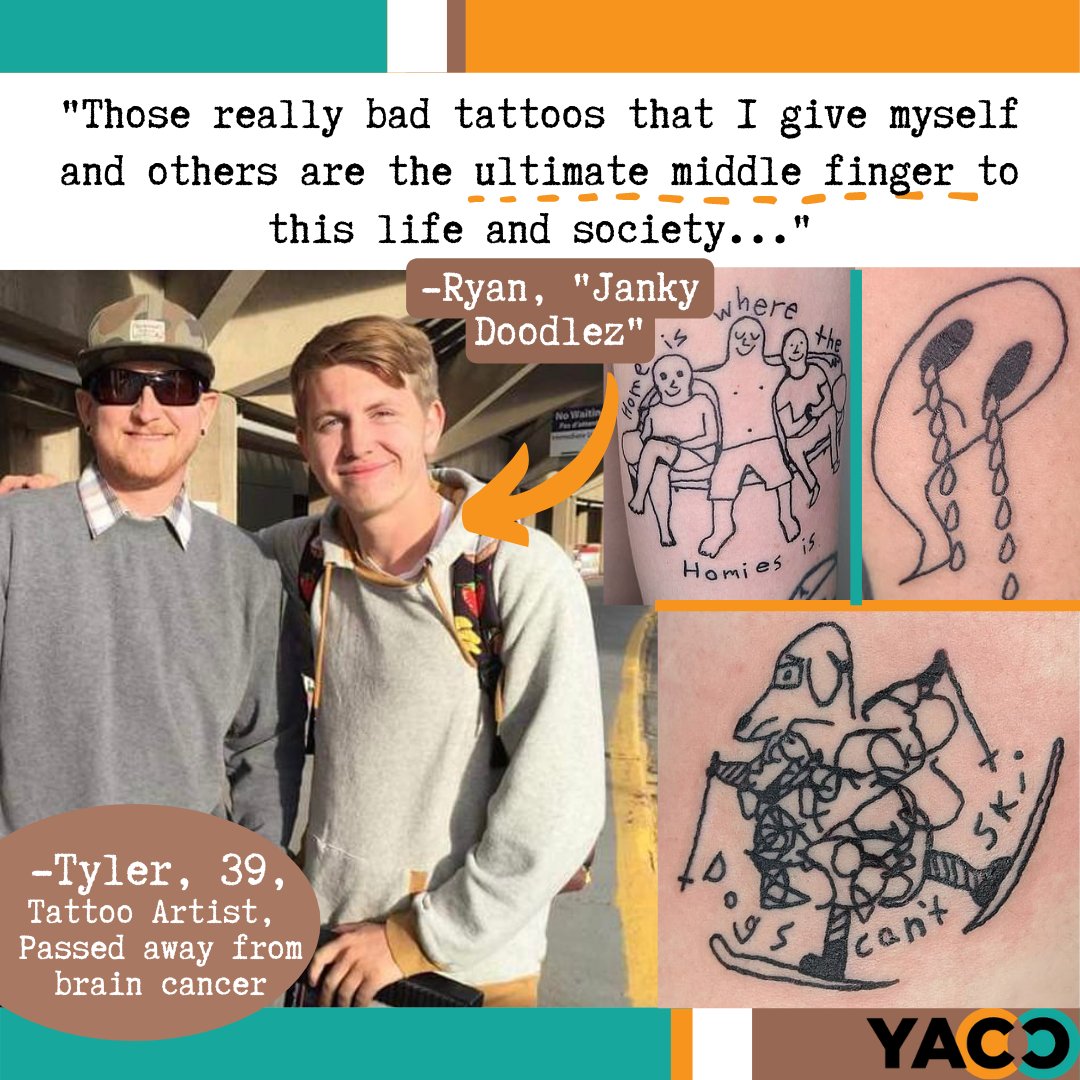 YA Cancer Connection (@yacancerconnect) on Twitter photo "Every tattoo is a good regret." Ryan "Janky Doodlez"<a href="/jankydoodlez/">Michaela Janks</a> took up tattooing in honor of his late brother, who was a tattoo artist before he passed away from brain cancer in 2017 at the age of 39. ow.ly/knhY50Cn2qu
article: dailymail.co.uk/femail/article… "Every tattoo is a good regret." Ryan "Janky Doodlez"<a href="/jankydoodlez/">Michaela Janks</a> took up tattooing in honor of his late brother, who was a tattoo artist before he passed away from brain cancer in 2017 at the age of 39. ow.ly/knhY50Cn2qu
article: dailymail.co.uk/femail/article…