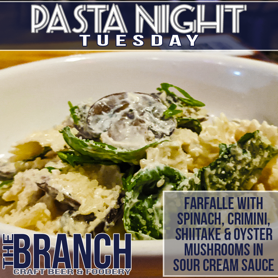 *TUESDAY NIGHT PASTA*
Farfalle with Spinach, Crimini, Shiitake &amp; Oyster Mushrooms in a Sour Cream Sauce

Doors open at 5pm.
🍝♥️
#thebranch #eatlocal #supportlocal #springbranch #longpoint #onpoint #pastanight