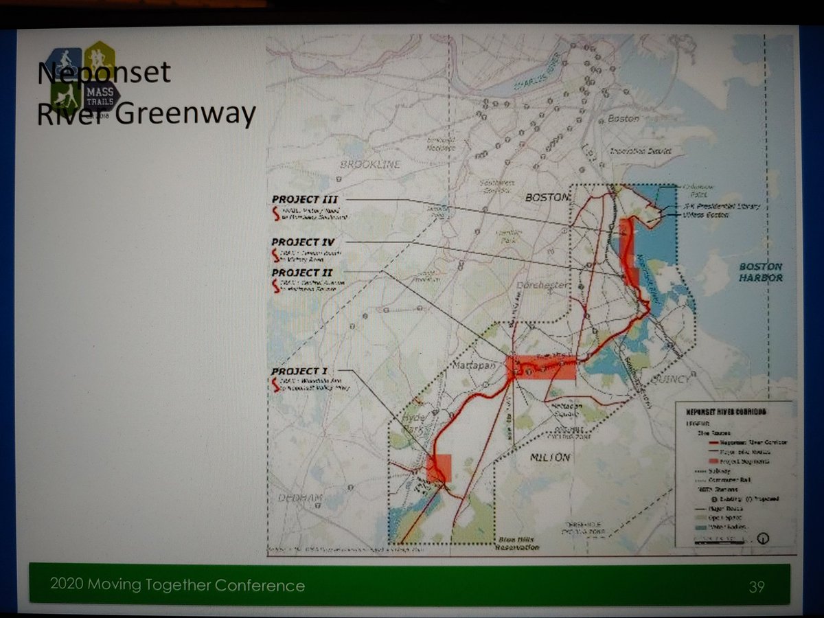 NepGreenway's tweet photo. We're pleased to see the #NeponsetGreenway featured in @MassDCR presentation at the #MovingTogether2020 conference! Dan Driscoll notes the Dorchester gap is slated for construction in FY2022. https://t.co/UpEGymX6B2