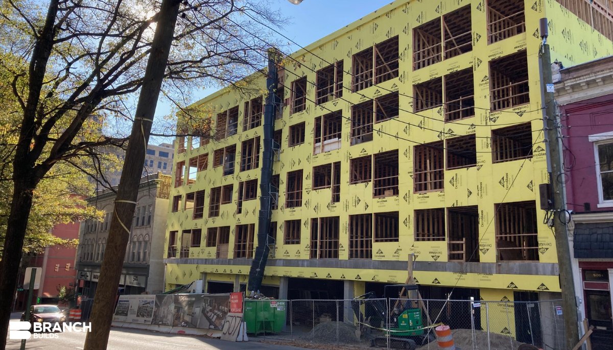 Roofing materials have arrived for Centennial Terrace Apartments in Richmond, VA. This six-story mixed-use building features 53 units, a clubhouse that connects to a rooftop terrace, retail space, and ground-floor parking. @BakerRoofing #ProjectUpdate #BuildingLegacies