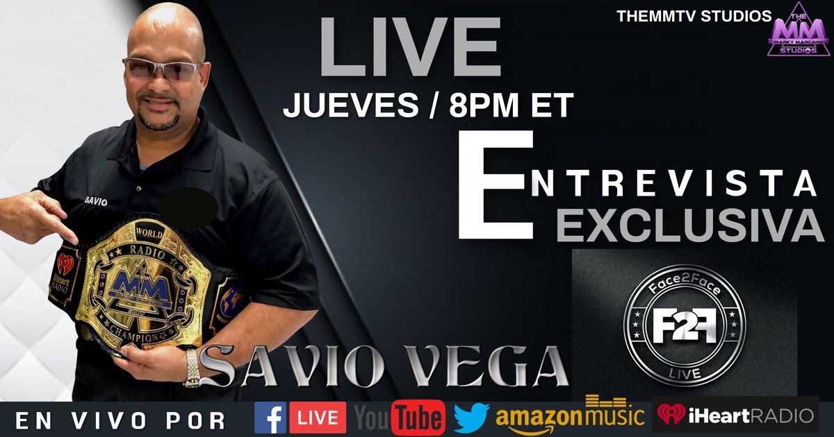 TheMMarcanoShow's tweet photo. The MMTV Studios
Presenta Face2FaceLive #F2FLive
Jueves/ 8PM En Vivo
Entrevista Exclusiva con el Boricua Mayor @SavioVega
El Programa en donde lo que es Trending Es Noticia
Cara a Cara sin Censura
FB Live | YouTube Live | Twitter
iHeartRadio | Amazon Music π΅ https://t.co/uxD2gTjBxy