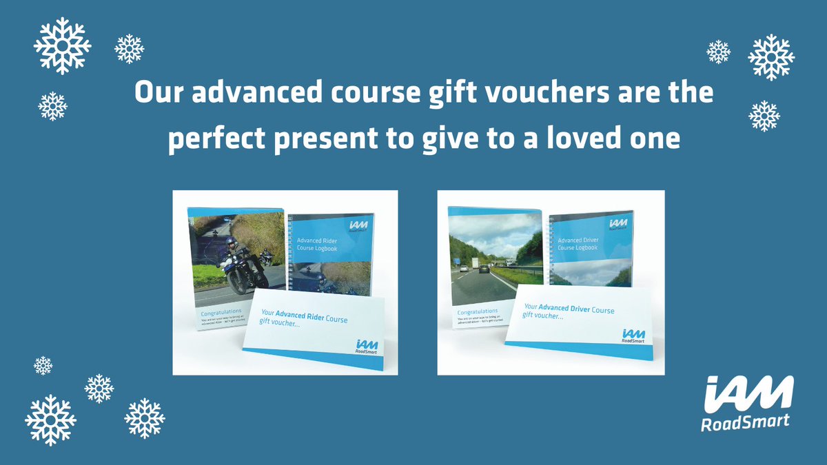 IAMRoadSmart's tweet photo. Thinking about gifts for Christmas. Our Advanced Course gift vouchers are the perfect present to gift a loved one.
To buy a voucher visit https://t.co/V0JUh2dOtZ or call our customer service team on 0300 303 1134
#christmasvoucher #iamroadsmart #advancedcourse #giftacourse https://t.co/z0cCp6vVLh