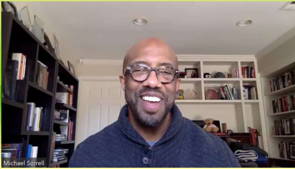 Wisdom and virtual warm hugs from <a href="/michaelsorrell/">Michael Sorrell</a> this morning as #amahigered kicks off. What an inspirational president and Zoom superstar. Just what the attendees needed!