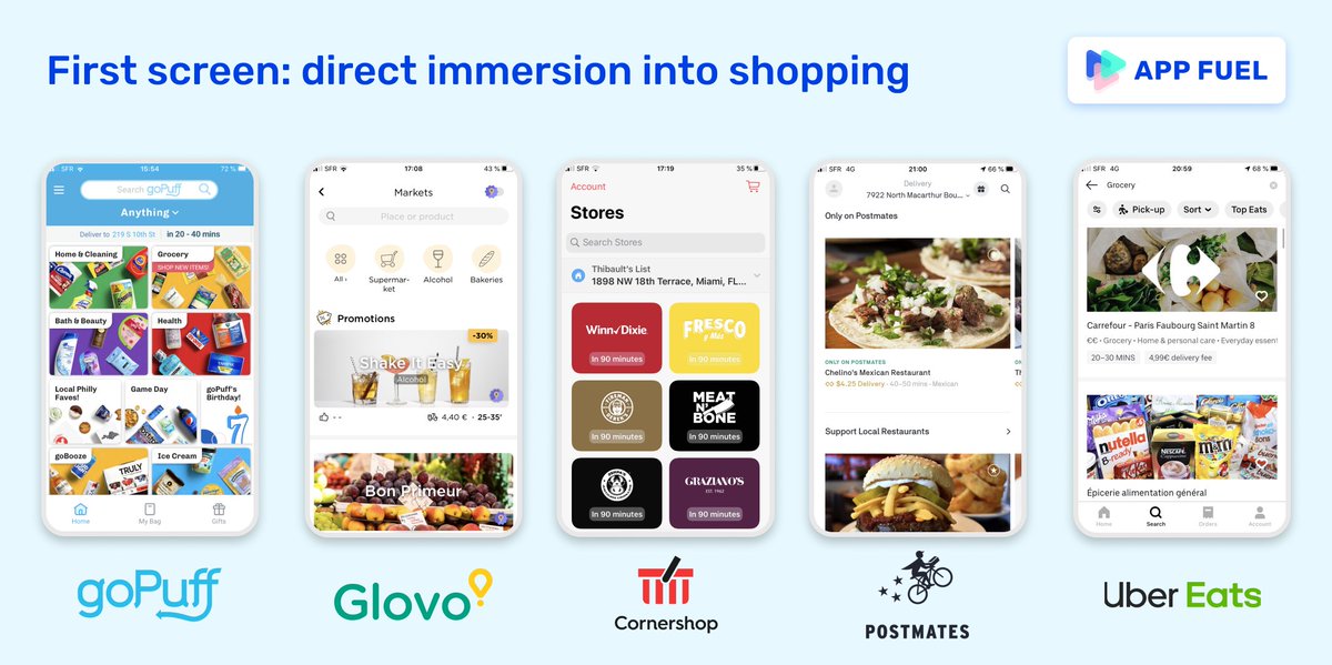 2)  Inherent advantage of being a fully integrated player. Direct immersion into shopping on the first screen, while UberEats, Postmates and co have to display the list of shops and restaurants first. In goPuff, you are closer to the products.
