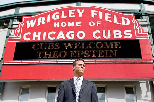 CubsZone's tweet photo. Words cannot explain how thankful I am for Theo Epstein. Came in 9 years ago and changed this organization for the better. Through good & bad, he broke the 108 year curse. Cubs fans are so thankful & will miss you so much. Thank you for everything you’ve done for the city & Cubs. https://t.co/Bcc8yZo9JO