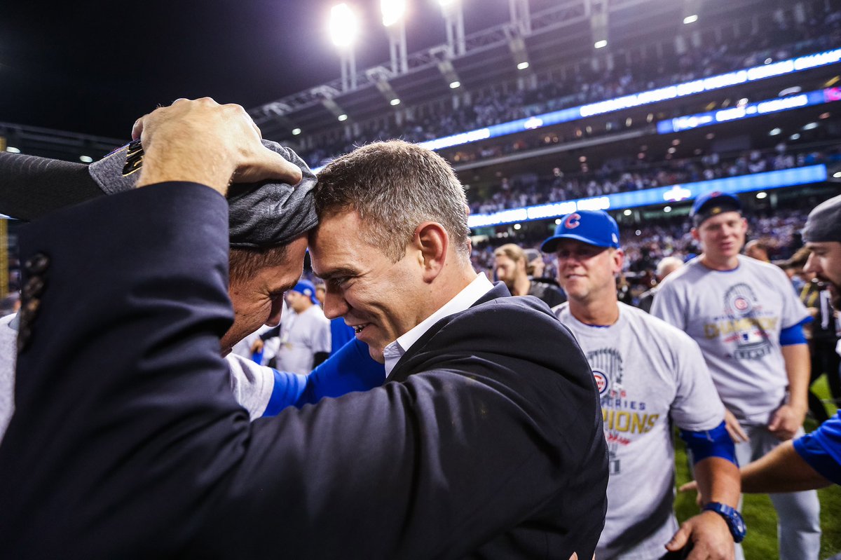 CubsZone's tweet photo. Words cannot explain how thankful I am for Theo Epstein. Came in 9 years ago and changed this organization for the better. Through good & bad, he broke the 108 year curse. Cubs fans are so thankful & will miss you so much. Thank you for everything you’ve done for the city & Cubs. https://t.co/Bcc8yZo9JO