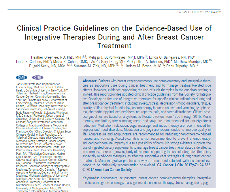 CACancerJournal's tweet photo. Thx @Linda_E_Carlson @CancerNetwrk for sharing this review on integrative therapies during and after breast cancer treatment in the recent #CancerNetworkConnect chat! Revisit the review here: 
https://t.co/pUUkmgjNuh https://t.co/qthkBHjV0b