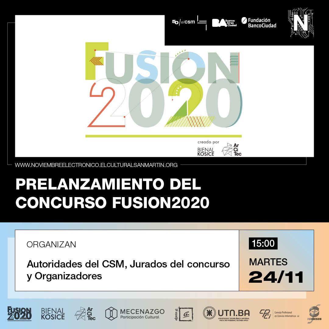 elculturalsm's tweet photo. Todas las actividades se realizarán online en https://t.co/zFj4NjyUXd
#fusion2020 | #bienalkosice | #arcitec https://t.co/VNoxNMbm2l