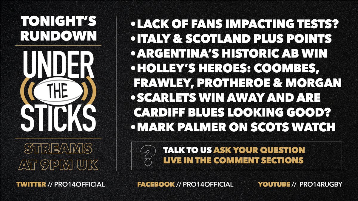 UnderTheStix's tweet photo. 🎙️We're live on all @PRO14Official socials from 9pm UK with @andymcgeady @_SeanHolley @deanbuddd @MarkPalmerST #UTSrugby https://t.co/mI81lZbGpo