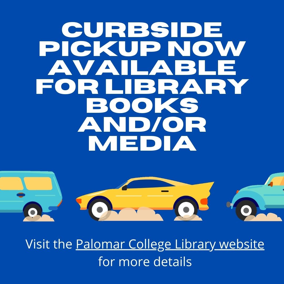 PalomarLibrary's tweet image. The Library now has curbside pickup for books and/or media. See Library website for details:  www2.palomar.edu/.../library-ma… 
@palomarcomets