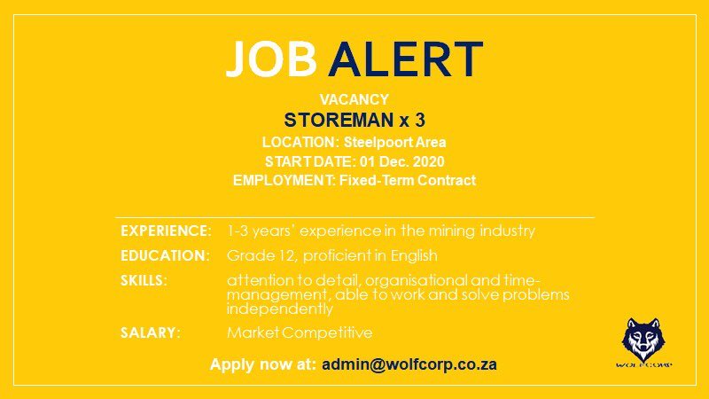 #mining #steelpoort #wolfcorp #job #employment #oppertunity #rocktools