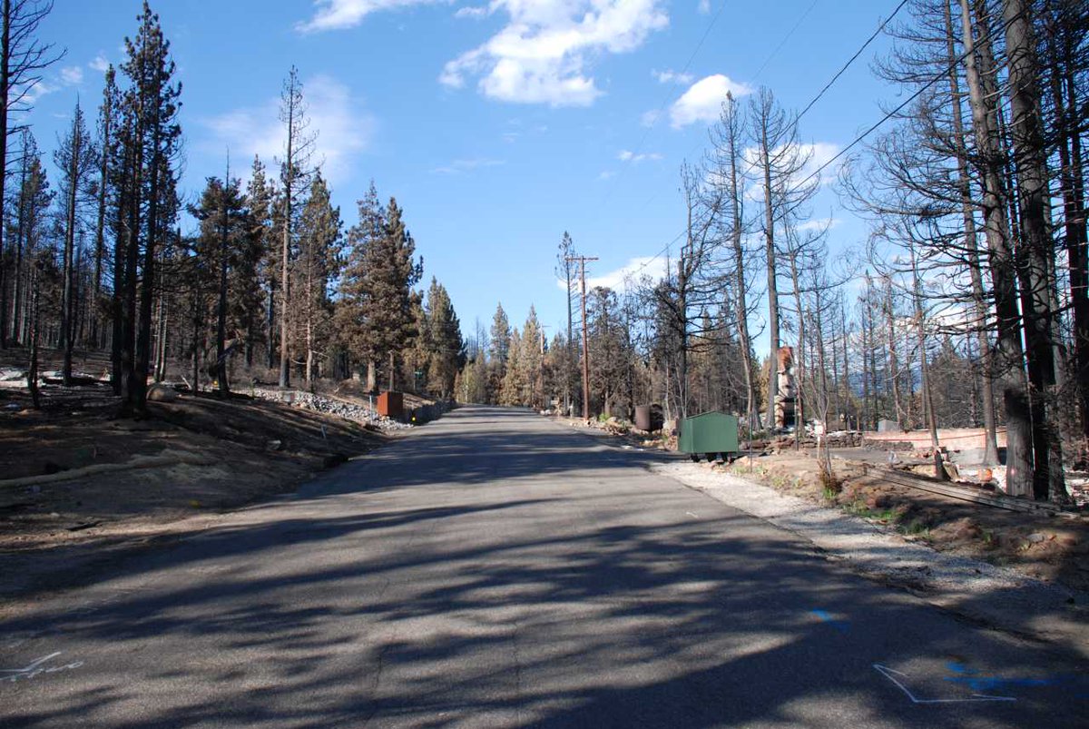 The Angora Fire, in South Lake Tahoe, burned straight down a street which was in perfect alignment with the prevailing fire season winds. The streets acted as urban canyons, funneling the winds. Fires burned from house to house. Vegetation management wouldn't have helped. 5/